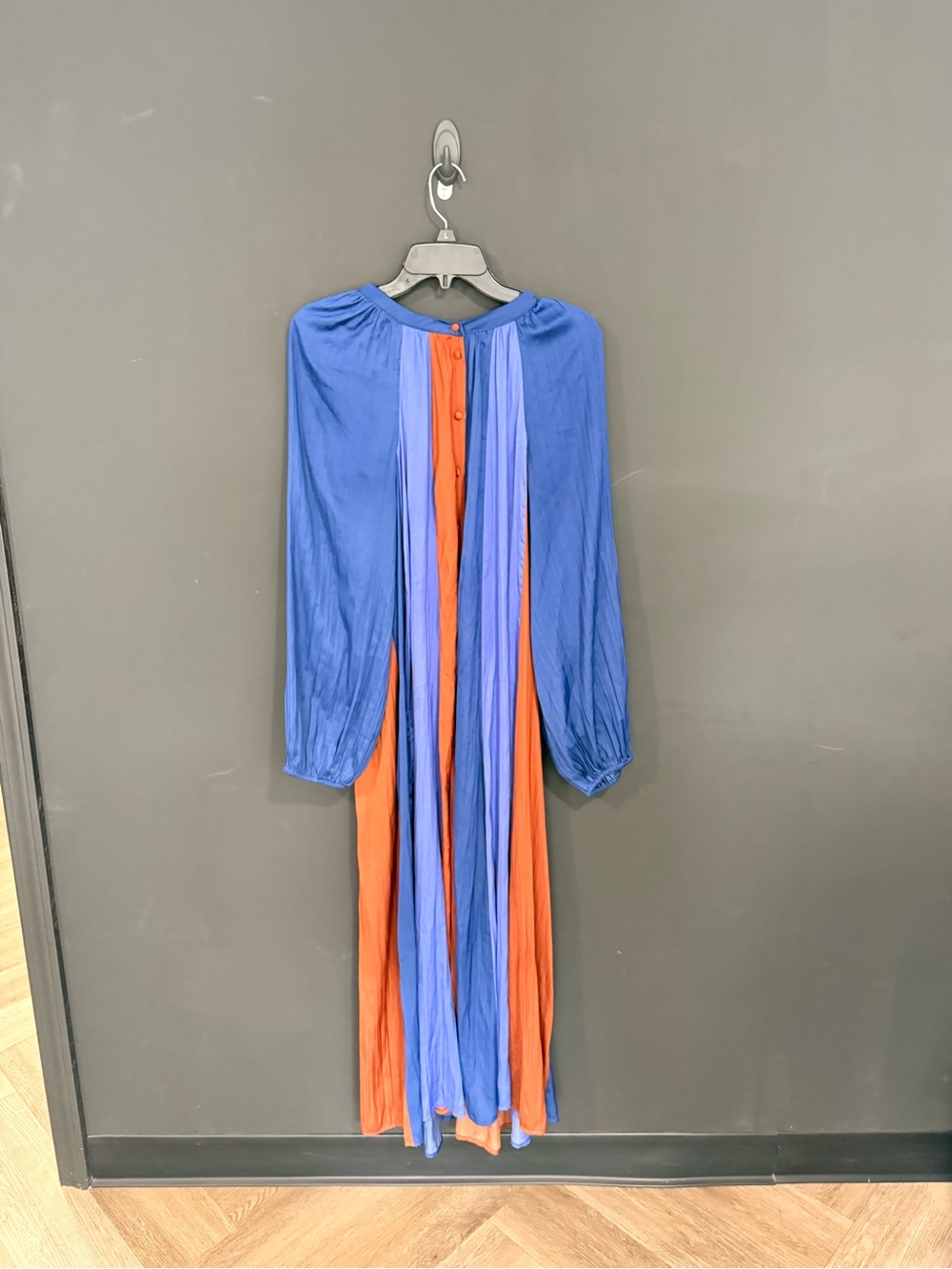 Anthropologie Blue and Orange Pleated Long-Sleeve Maxi Dress